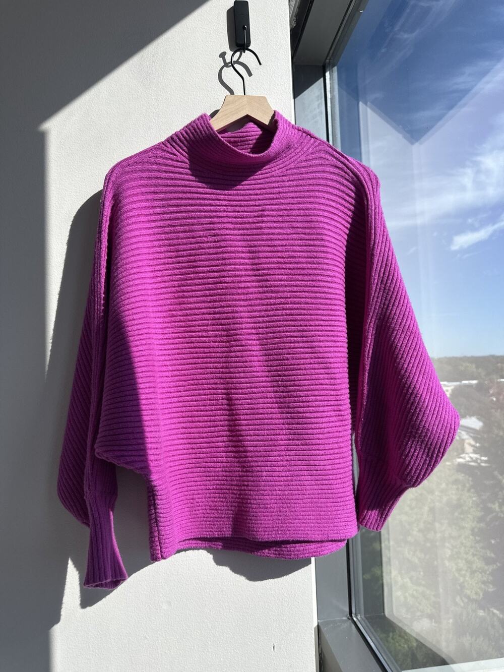 Anthropologie Magenta Ribbed Knit Sweater Sz XL